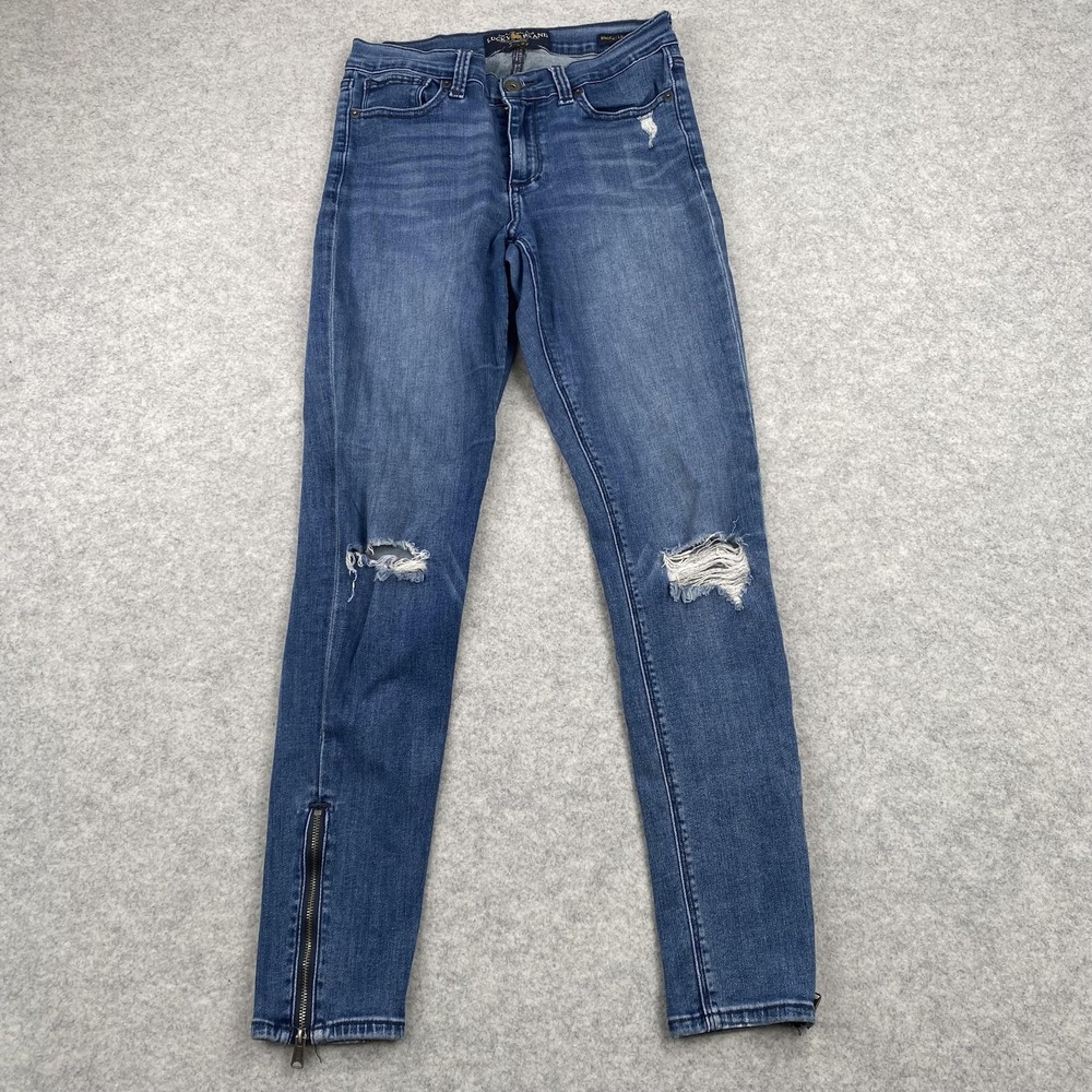 Lucky Brand Brock Legging Jeans Womens 4 (26x28) Blue Distressed Ankle Zip